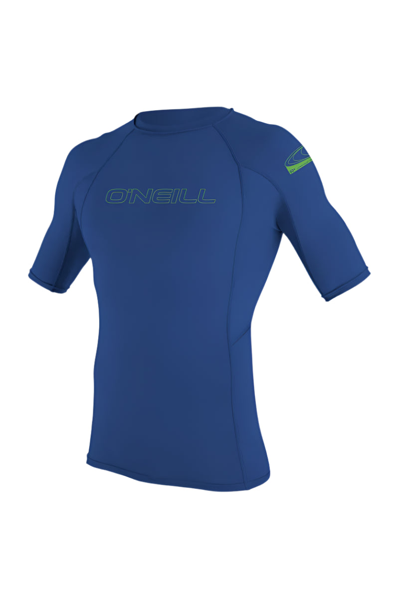 Blue short-sleeve shirt with 'O'Neill' branding on a light gray background