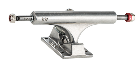 Silver skateboard truck on a white background with text indicating price and specifications.