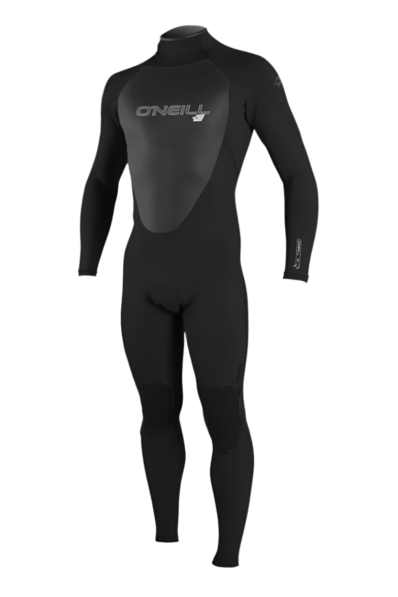 Black wetsuit with O'Neill logo on a white background