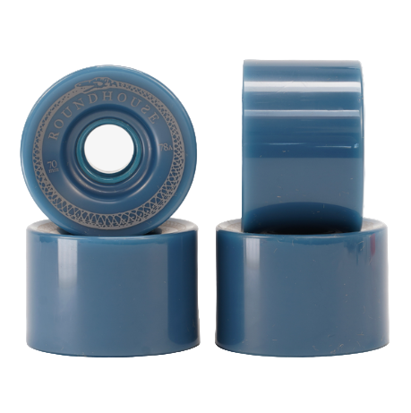 Set of blue skateboard wheels on a white background