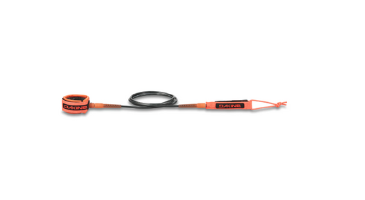 Orange and black surfboard leash on a white background dakine