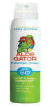 Sunscreen spray can with a green and white design on a white background